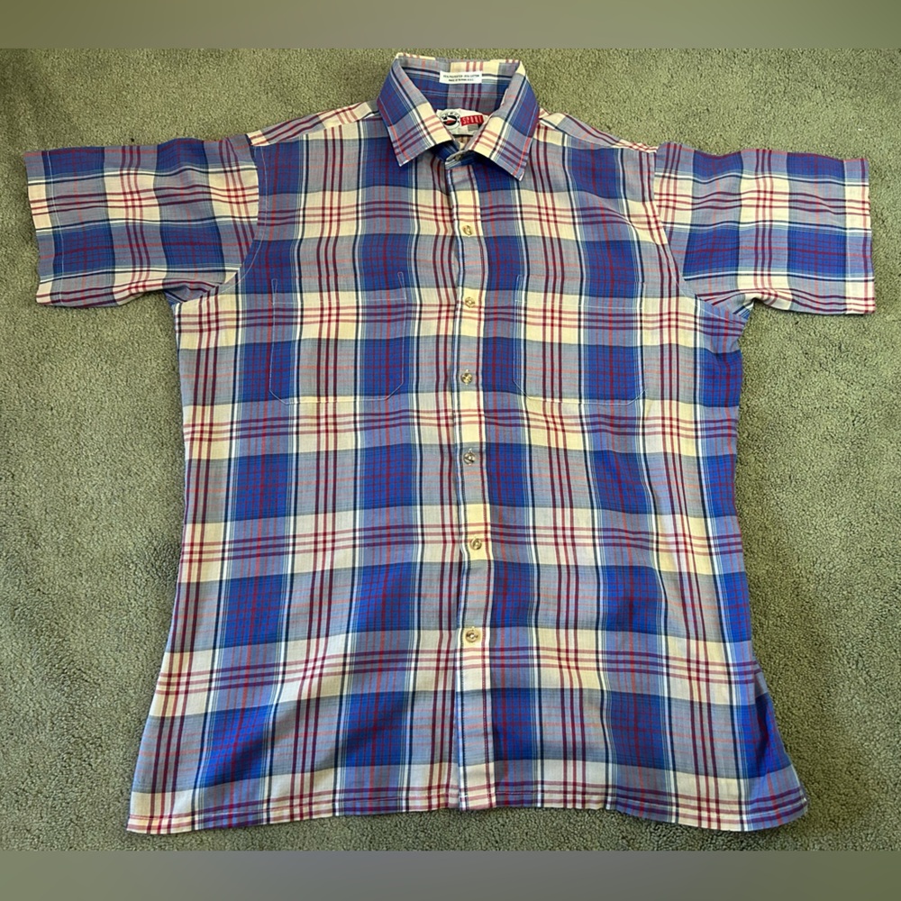 Arrow Sport Vintage Colorful Plaid Collared Shirt Short Sleeve Button Down Men L